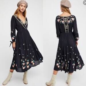 Free People Black Floral Midi Dress